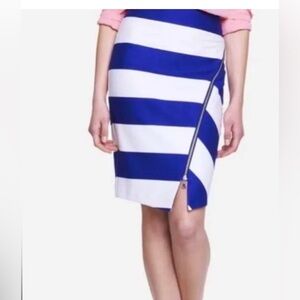 Express Blue and White Asymmetrical Pencil Skirt